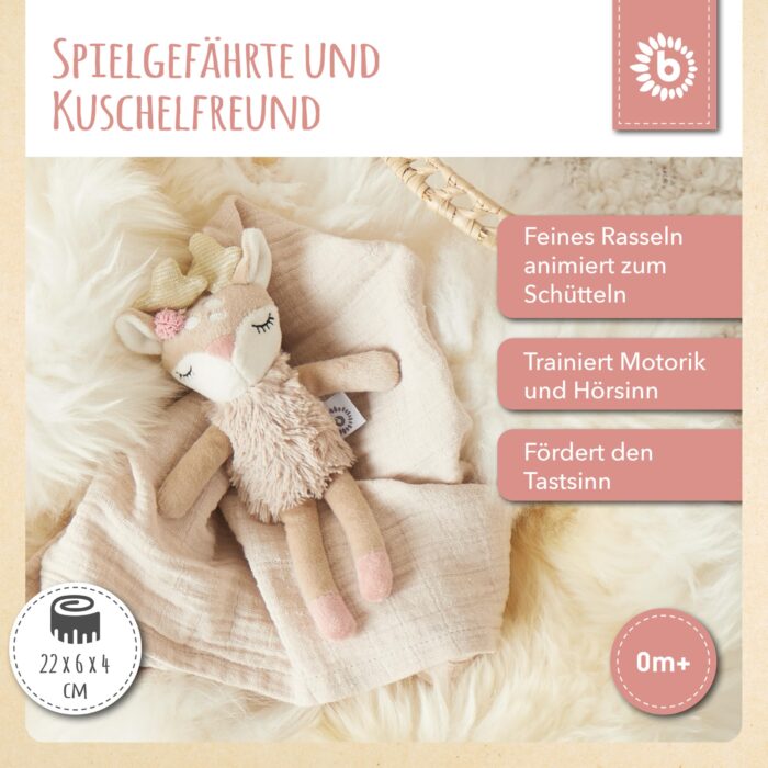 Bieco Kuscheltier Reh Ella mit Rassel | Baby Kuscheltier ab 0 Monate Stofftier Baby Plüschtier Reh r - Image 7