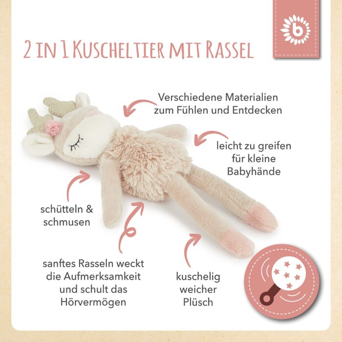 Bieco Kuscheltier Reh Ella mit Rassel | Baby Kuscheltier ab 0 Monate Stofftier Baby Plüschtier Reh r - Image 6